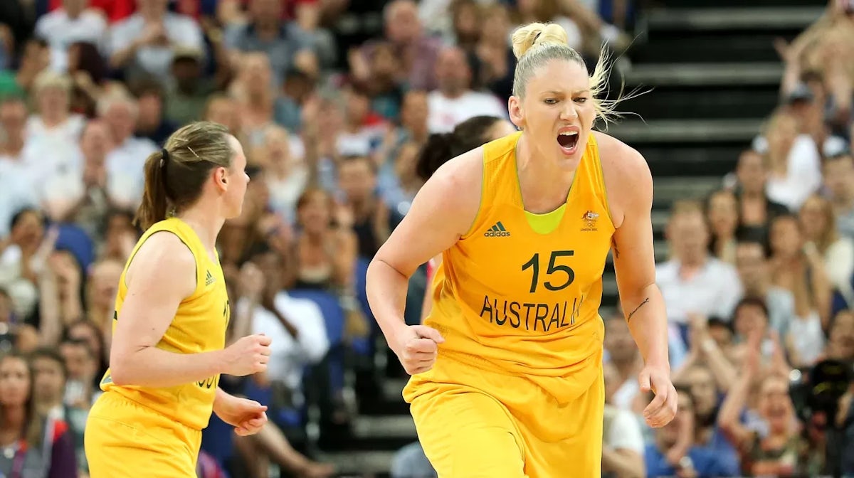 Lauren Jackson #15 of Australia celebrates in the second half against Russia during the Women's Basketball Bronze Medal game on Day 15 of the London 2012 Olympic Games at North Greenwich Arena on August 11, 2012 in London, England. (Photo by Christian Pet