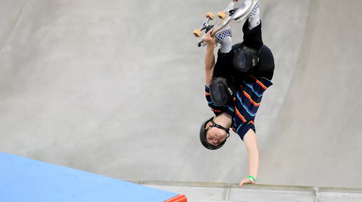 Poppy Olsen of Australia competes in the Women's Skateboard Park at the X Games Minneapolis 2019 at U.S. Bank Stadium on August 02, 2019