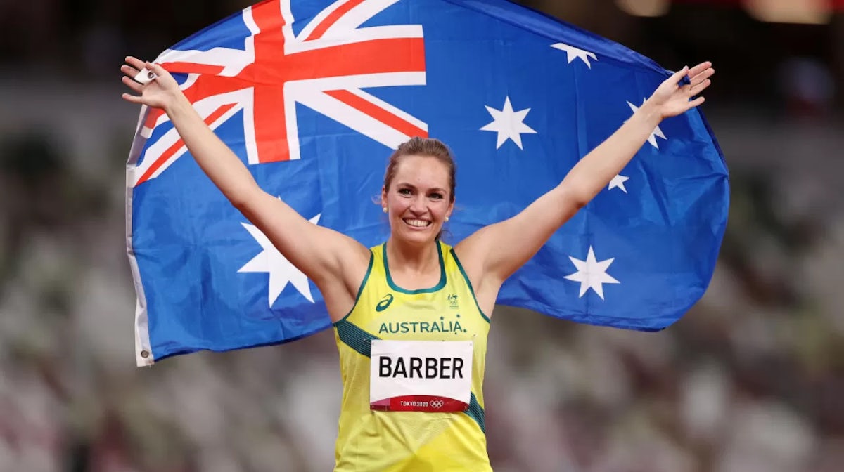 Kelsey-Lee Barber celebrates winning Olympic javelin bronze