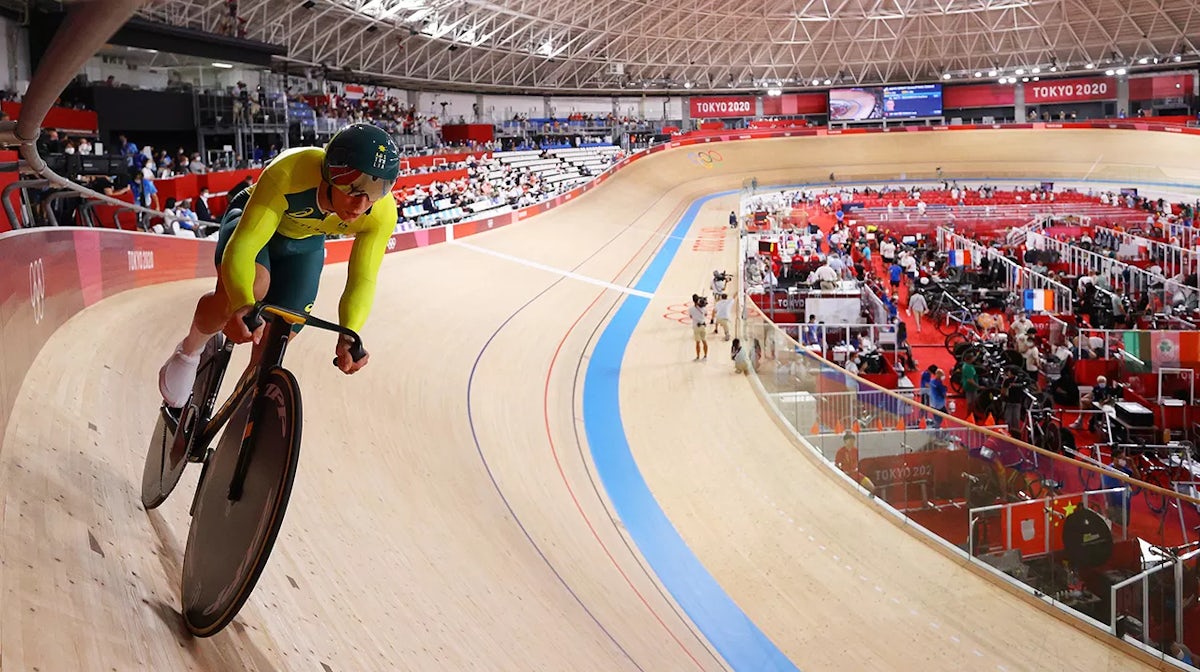 Matthew Richardson of Team Australia competes during the Men´s sprint qualifying of the track cycling on day twelve of the Tokyo 2020 Olympic Games at Izu Velodrome on August