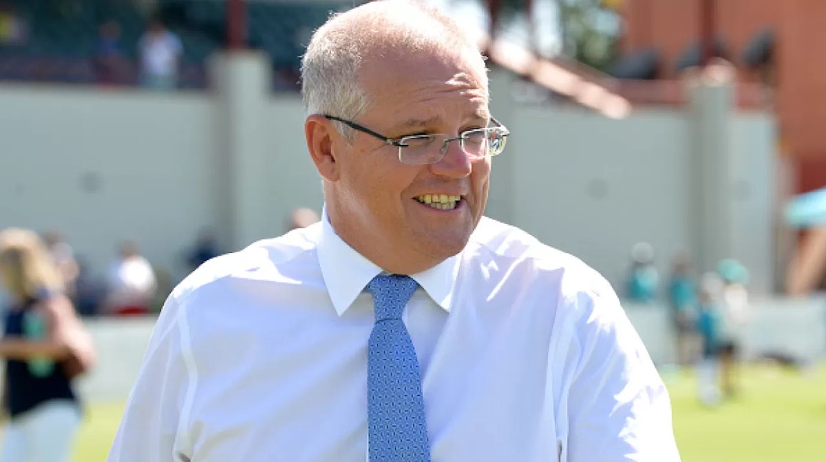BRISBANE, AUSTRALIA - APRIL 08: Prime Minister Scott Morrison during the media announcement that the Federal Government will commit $7 million in funding towards the the National Cricket Campus at the Allan Border Field on April 08, 2019 in Brisbane, Aust