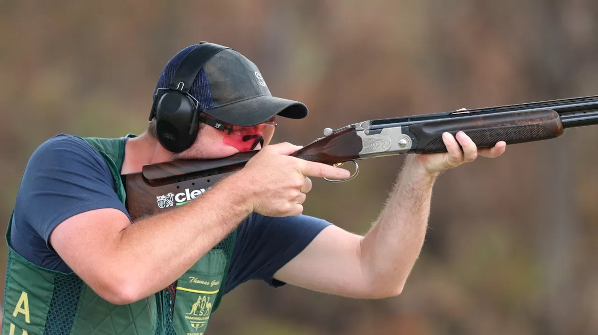Thomas Grice of NSW competes in qualifying during the Trap and Skeet Shooting Commonwealth Championships at the Lake Macquarie Clay Target Club on January 18, 2020 in Newcastle, Australia. (Photo by Tony Feder/Getty Images)