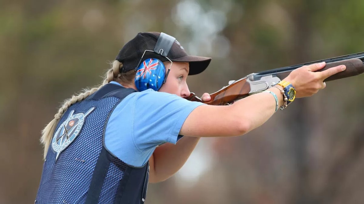 Penny Smith of Victoria competes in qualifying during the Trap and Skeet Shooting Commonwealth Championships at the Lake Macquarie Clay Target Club on January 18, 2020 in Newcastle, Australia. (Photo by Tony Feder/Getty Images)