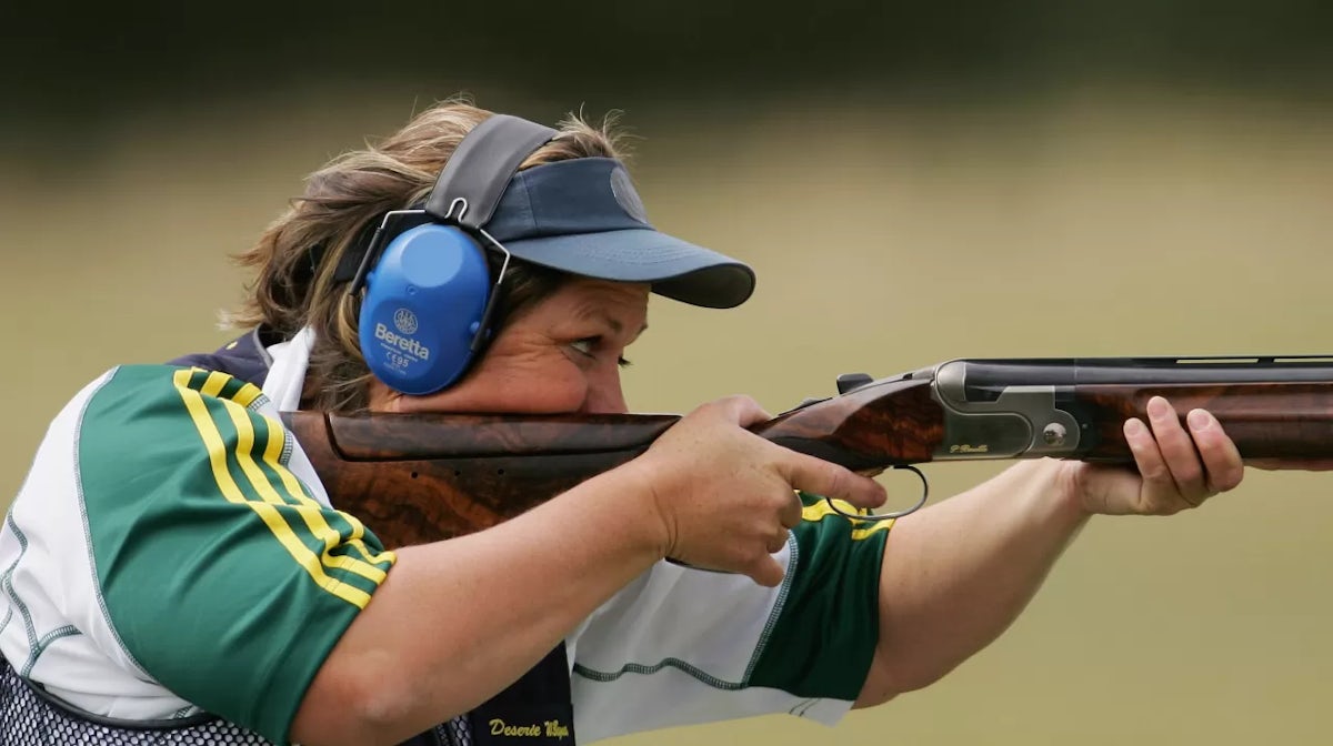 Deserie Joy Baynes of Australia competes during the Women's Trap Pairs on Day Two of the 18th Commonwealth Games at the Melbourne Gun Club March 17, 2006 in Melbourne Australia. (Photo by Robert Cianflone/Getty Images)