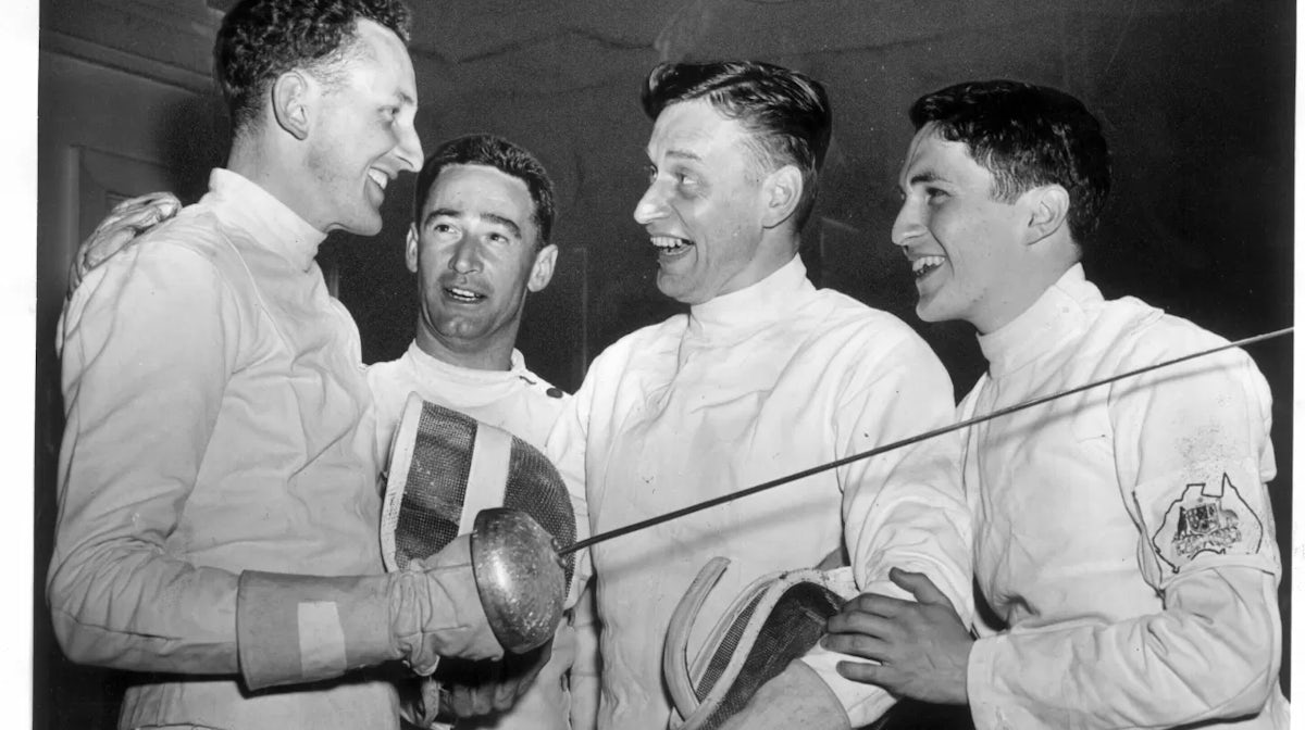 James Wolfensohn and the Australian Olympic Men's epee team, Melbourne 1956, photo courtesy of the Australian