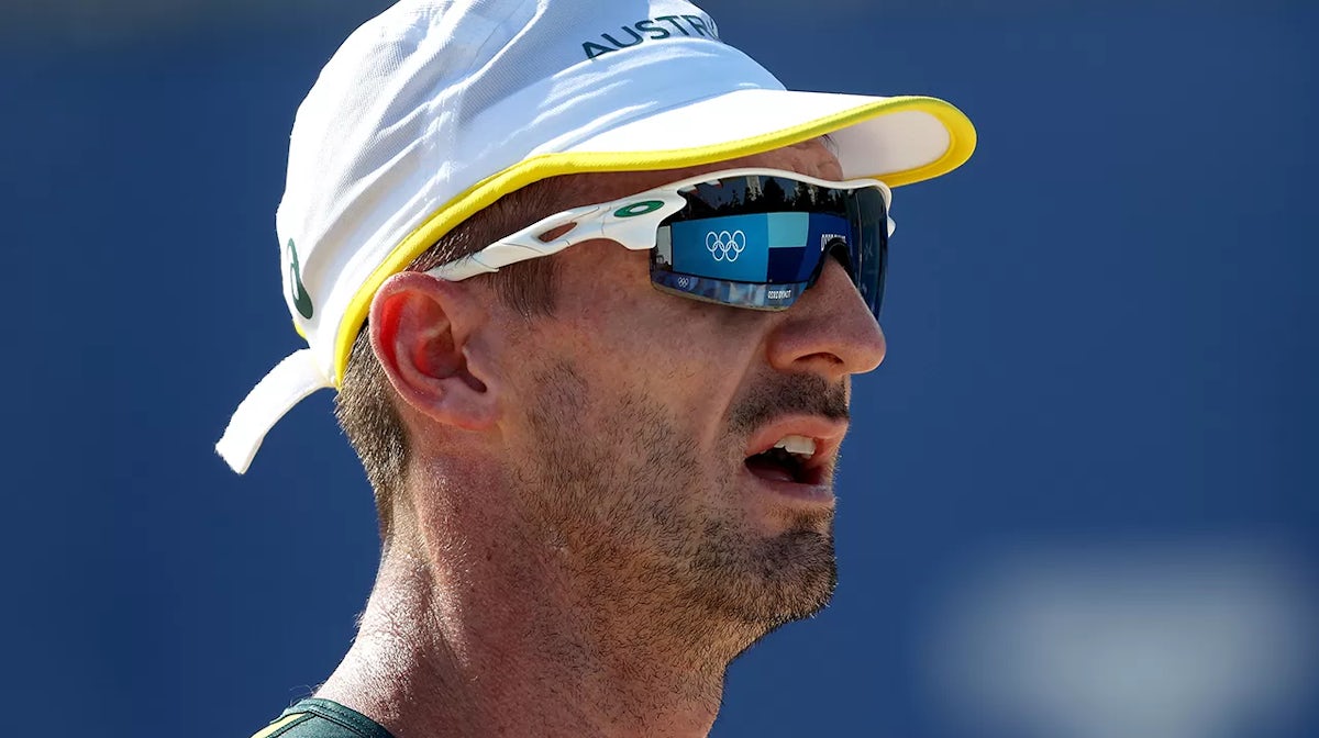 Chris McHugh of Team Australia Men's Beach Volleyball looks on during training ahead of the Tokyo 2020 Olympic Games on July 22, 2021 in Tokyo, Japan. (Photo by Sean M. Haffey/Getty Images)