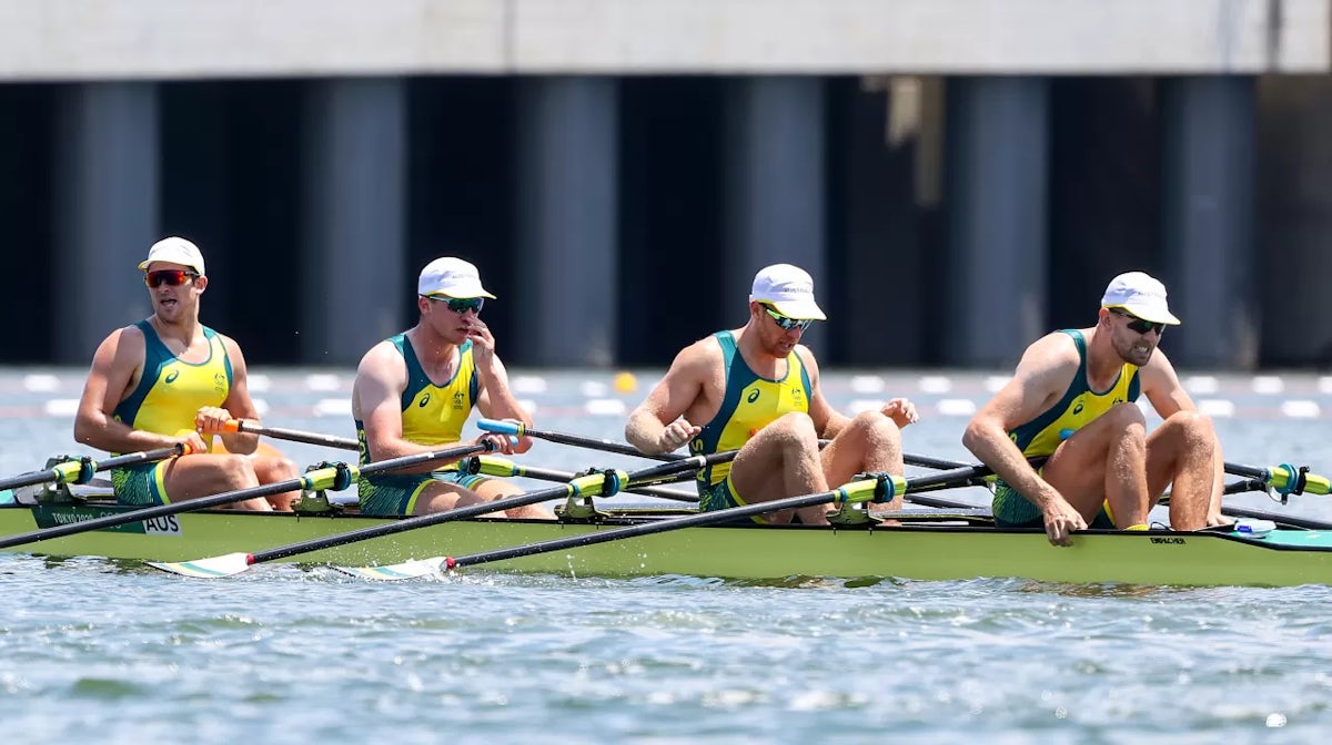 Australia's Men's Quadruple Scull crew during their first race in Tokyo 2020
