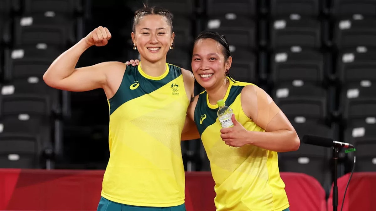 Gronya Somerville and Setyana Mapasa all smiles after winning the final doubles match at the Tokyo 2020 Olympic Games.