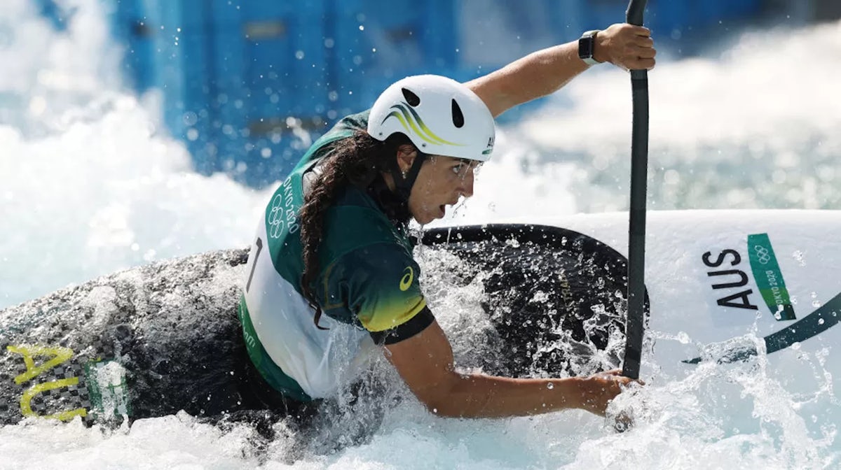  Jessica Fox of Team Australia competes in the Women's Kayak Slalom Heats 1st Run on day two of the Tokyo 2020 Olympic Games at Kasai Canoe Slalom Centre