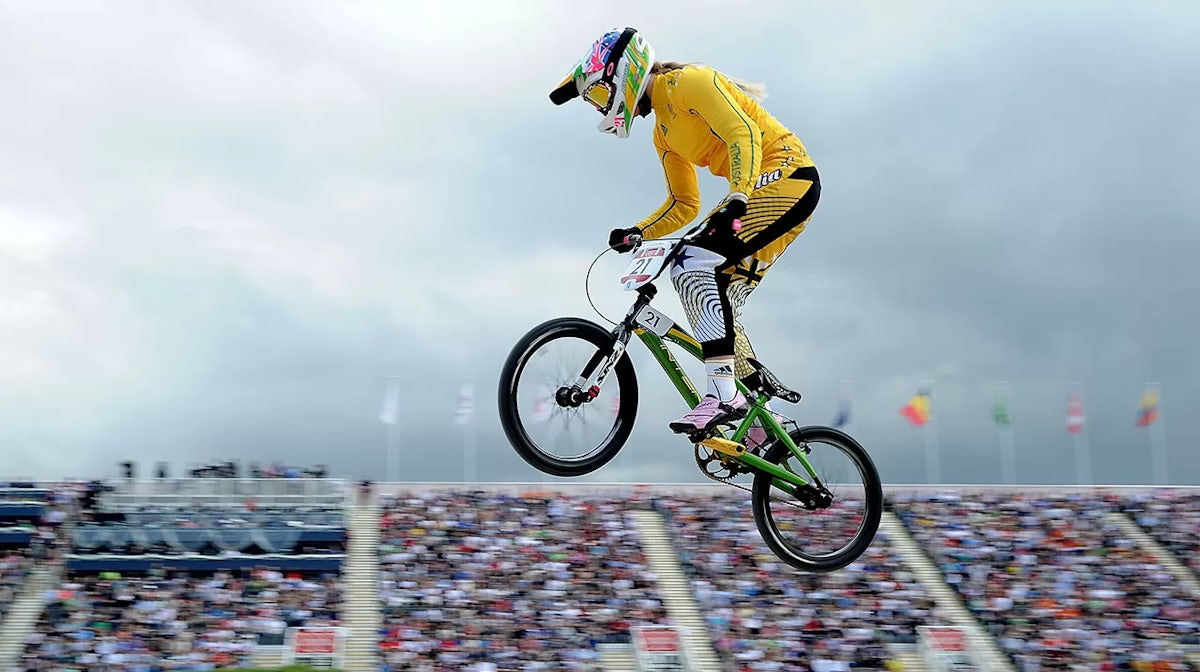 Lauren Reynolds of Australia competes during the Men's BMX Cycling on Day 12 of the London 2012 Olympic Games