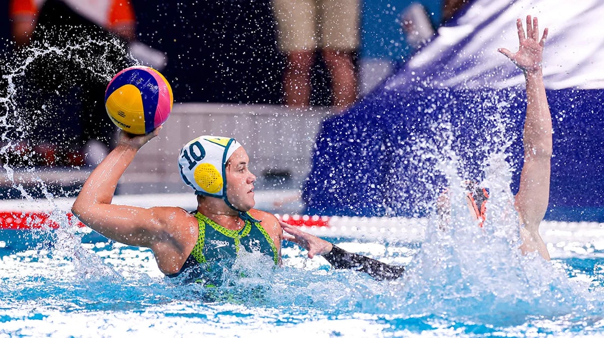 Lena Mihailovic of Australia during the Tokyo 2020 Olympic Waterpolo Tournament Women match between Team Australia and Team Netherlands at Tatsumi Waterpolo Centr
