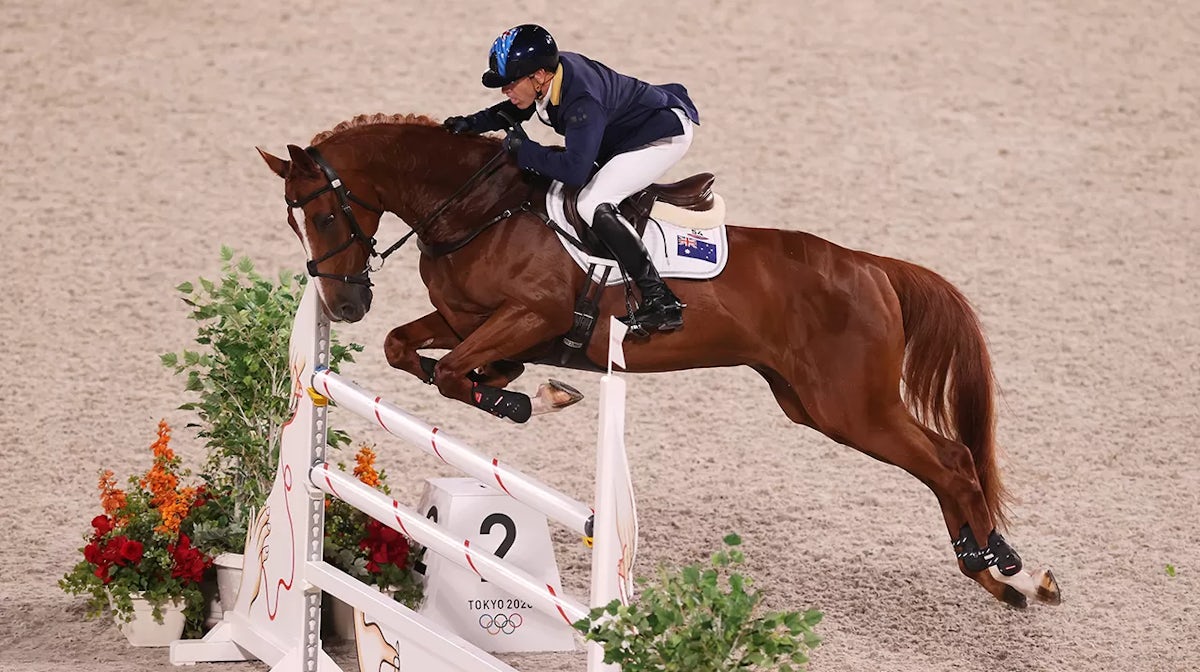 Andrew Hoy riding Vassily de Lassos during the Eventing Individual jumping final.