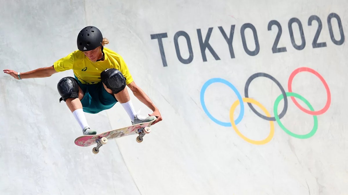 Australia's Keegan Palmer competes in the men's park final during the Tokyo 2020 Olympic Games at Ariake Sports Park Skateboarding in Tokyo on August 05, 2021
