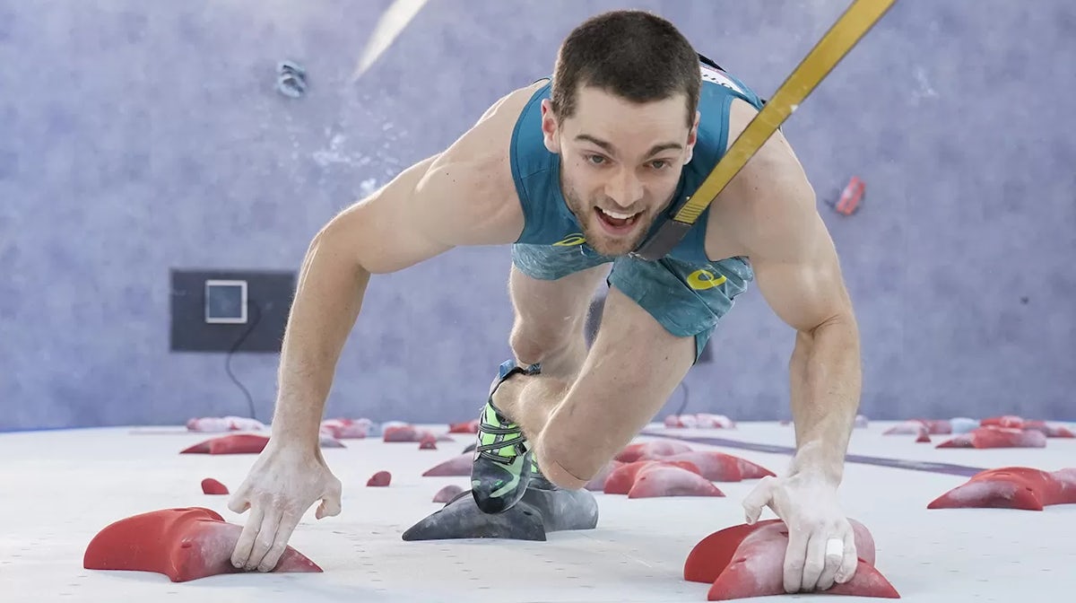 Tom O'Halloran of Australia during the Sport Climbing Men's Combined, Speed Qualification on day eleven of the Tokyo 2020 Olympic Games at Aomi Urban Sports Park on August 03