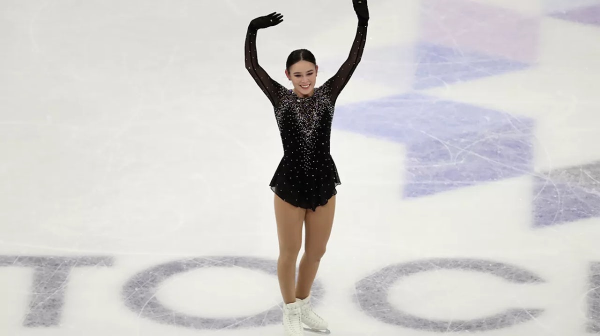 Kailani Craine of Australia reacts after her performance in the Ladies Short Program during the ISU World Figure Skating Championships at Ericsson Globe on March 24, 2021 in Stockholm, Sweden