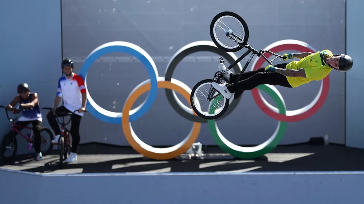  Martin Logan of Team Australia BMX Freestyle in action during a training session at Ariake Urban Sports Park ahead of the Tokyo Olympic Games on July 27, 2021 in Tokyo, Japan