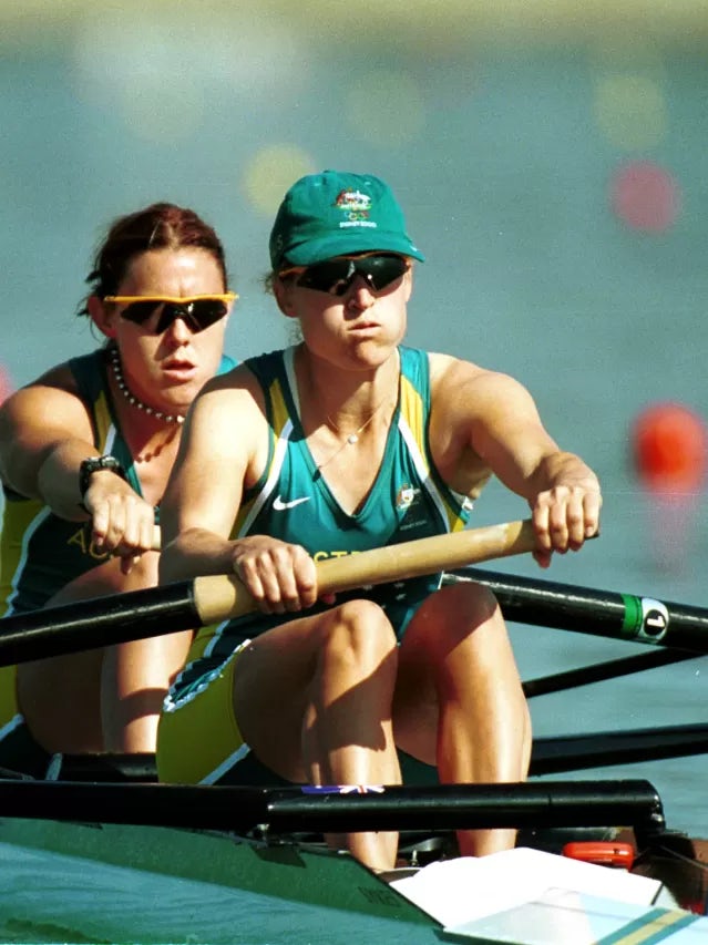 Rachael Taylor and Kate Slatter of Australia in the Women's coxless pair qualifying round second heat during the Sydney 2000 Olympic Games at the Sydney International Regatta Centre, Sydney, Australia. Mandatory Credit: Ross Kinnaird/ALLSPORT